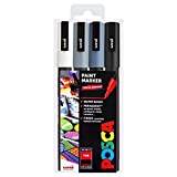 Posca Färgmarkör PC-3M 0,9–1,3 mm - grå toner set med 4 pennor i plånboken