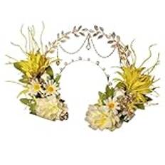 Konstgjord blommig krona vintage guldfärg hårband blommor löv handgjorda pannband för kvinnor pärla hår accessoarer huvud vinstockar för bröllopsceremoni fest (färg7)