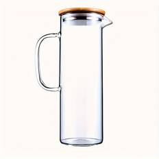TEMU High Borosilicate Glass Cold Water Pitcher, Straight Body Cool Water Jug For And Chilled Boiled Water, With Bamboo Lid And Lemon Infuser.