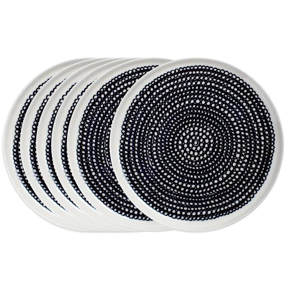 Marimekko Räsymatto tallrik 20 cm 6-pack svart små prickar