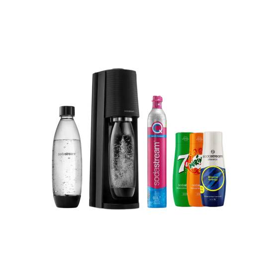 Sparkling water maker SodaStream Terra Black + 2 bottles + syrup set (7Up x Mirinda x Energy)