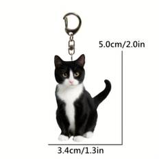 Black and white tuxedo cat keychain 2D acrylic cat pendant 0.12 inch thick double-sided design backpack and gift animal keyring pendant. Cow Cat