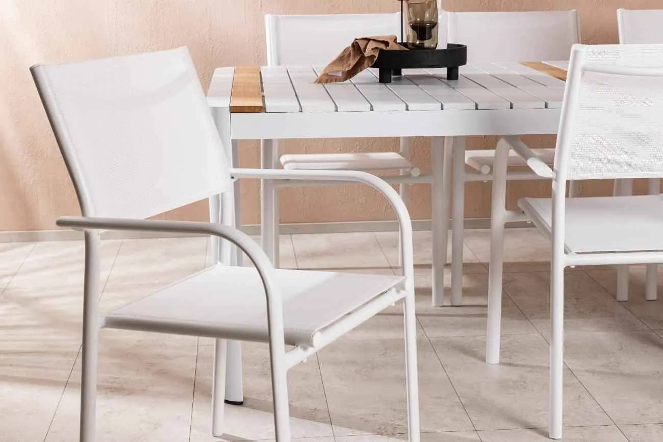 Togo & Santorini - 100×200 cm med 6 stolar - Matgrupper utomhus - natur/vit