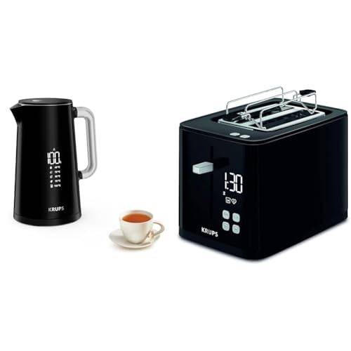 Krups BW8018 Smart'n Light elektrisk vattenkokare | 5 temperaturnivåer | digital display | Svart & Krups KH641810 Smart'n Light brödrost | Tvåskiva-brödrost | Digital display | svart