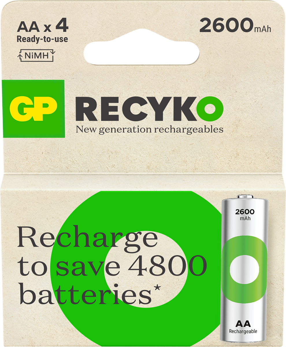 GP - ReCyko Rechargeable Battery  Size AA, 2600 mAh, 4-pack