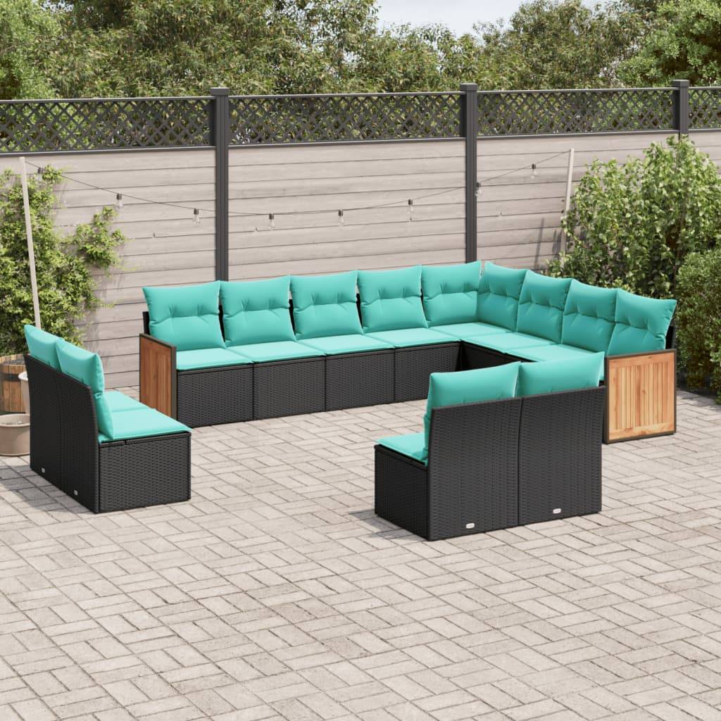 vidaXL sofasæt til haven 12 dele med hynder polyrattan sort