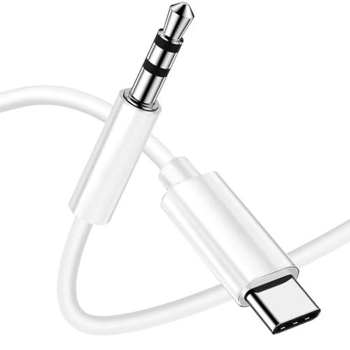 TZONOO USB C auf Aux Kabel 1M, USB C auf Klinke 3.5mm Audio Aux Kabel Dauerhaft kompatibel mit iPhone 17/16/15 Pro, Galaxy S24/S23/S22 Ultra, iPad Pro, Pixel, Huawei P40 usw.（Weiß）