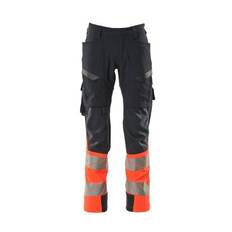 MASCOT ACCELERATE SAFE arbejdsbukser med lårlommer, mørk marine/hi-vis rød - 82C60