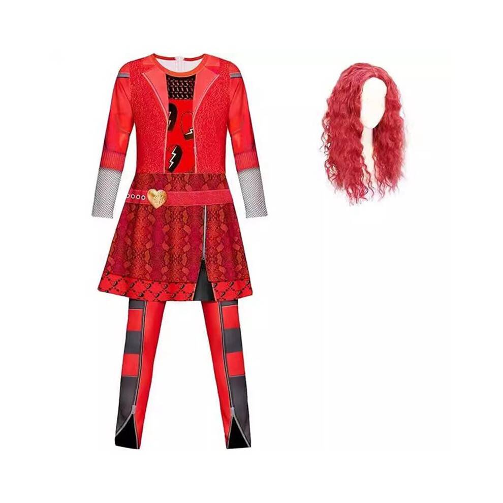 Halloween Red Costume for Girl Rise Red Jumpsuits with Wig Kids Dress Outfits Halloween Partys Cosplay 5-12Y M