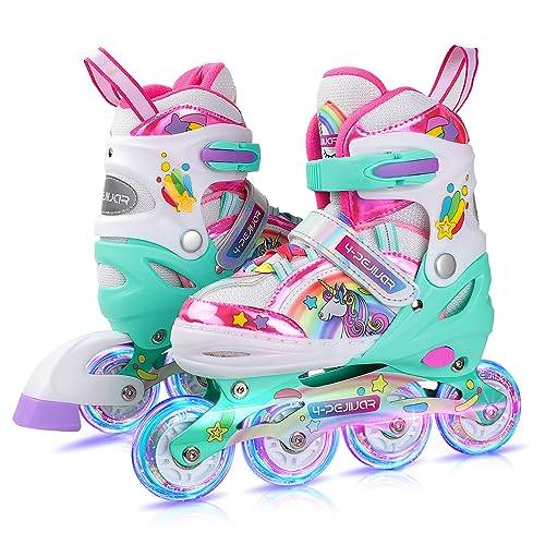 Unicorn inlines för flickor, barn, storlekar justerbara med alla ljusa hjul, rainbow inlines för nybörjare, tonåringar, jul- och födelsedagspresenter (Regnbåge, M(34~37))