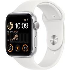 Apple Watch SE 44 mm (2022) | GPS | sølv | Sportsrem hvid S/M