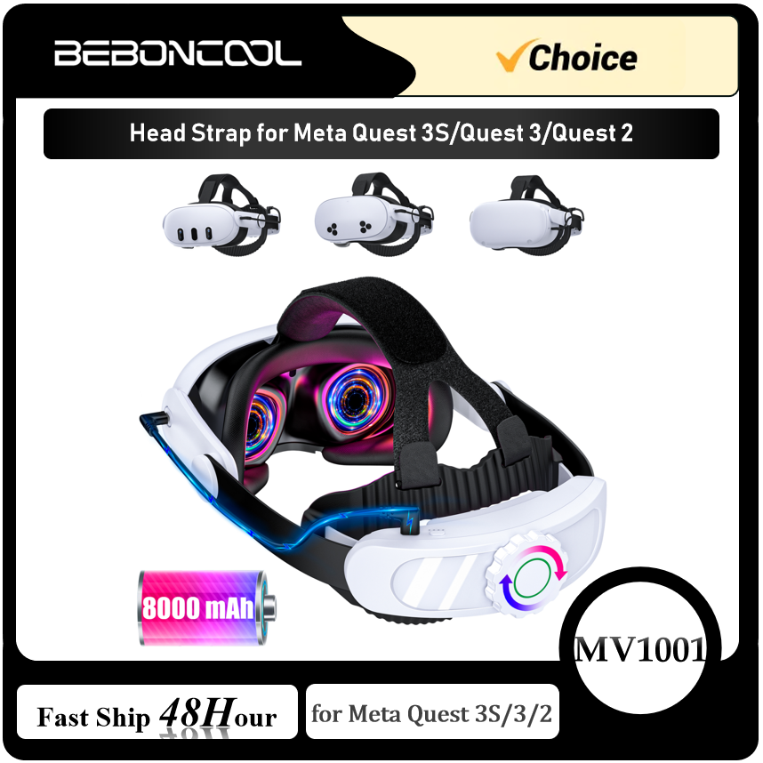 BEBONCOOL MV1001 For Meta Quest 3S/Quest 3/Quest 2 Head Strap Battery Pack Battery Head Strap Compatible for Oculus Head Strap