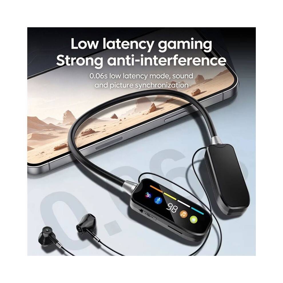 5.4 Headphones with Screen Neckband Earphones Wireless Headsets HiFi Stereo Sports Earbuds Support TF Card