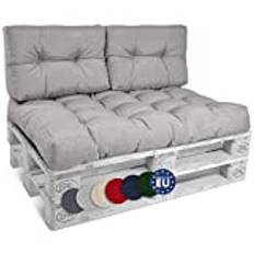 Beautissu pallkudde i set, 1 x sittdyna 120 x 80 cm och 2 x ryggkuddar 60 x 40 cm, vadderade, för europapallar, inomhus och utomhus, dyna, palldyna, loungekudde, utomhusset – ljusgrå