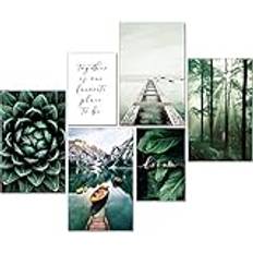 artpin® Modernt affischset natur – bilder vardagsrum dekoration sovrum – väggdekoration utan bildram collage – skog trä grön 4 x A3 | 2 x A4 – W8