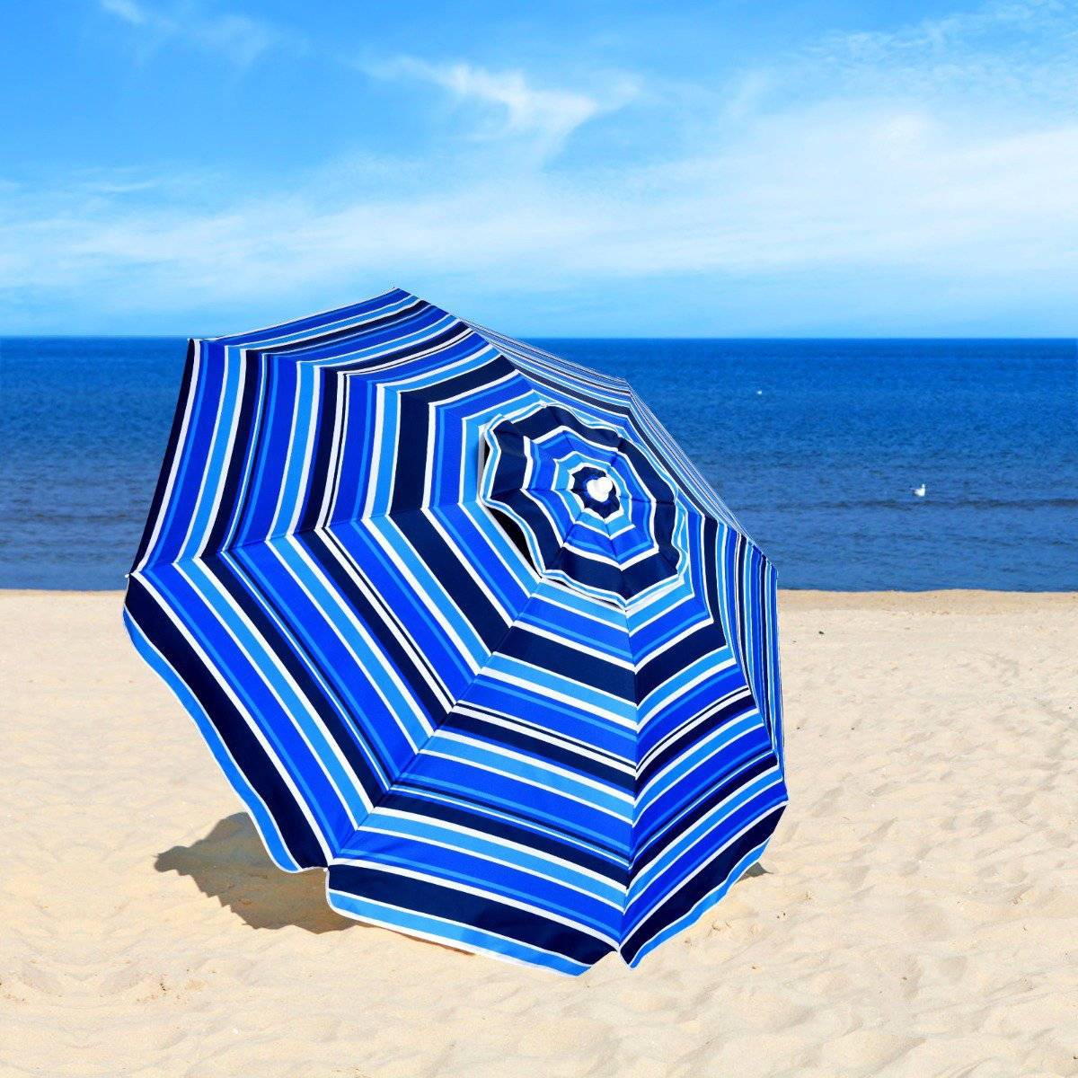 Strandparasol 200 cm, Vippebaldakin, Kopholder, Marineblå