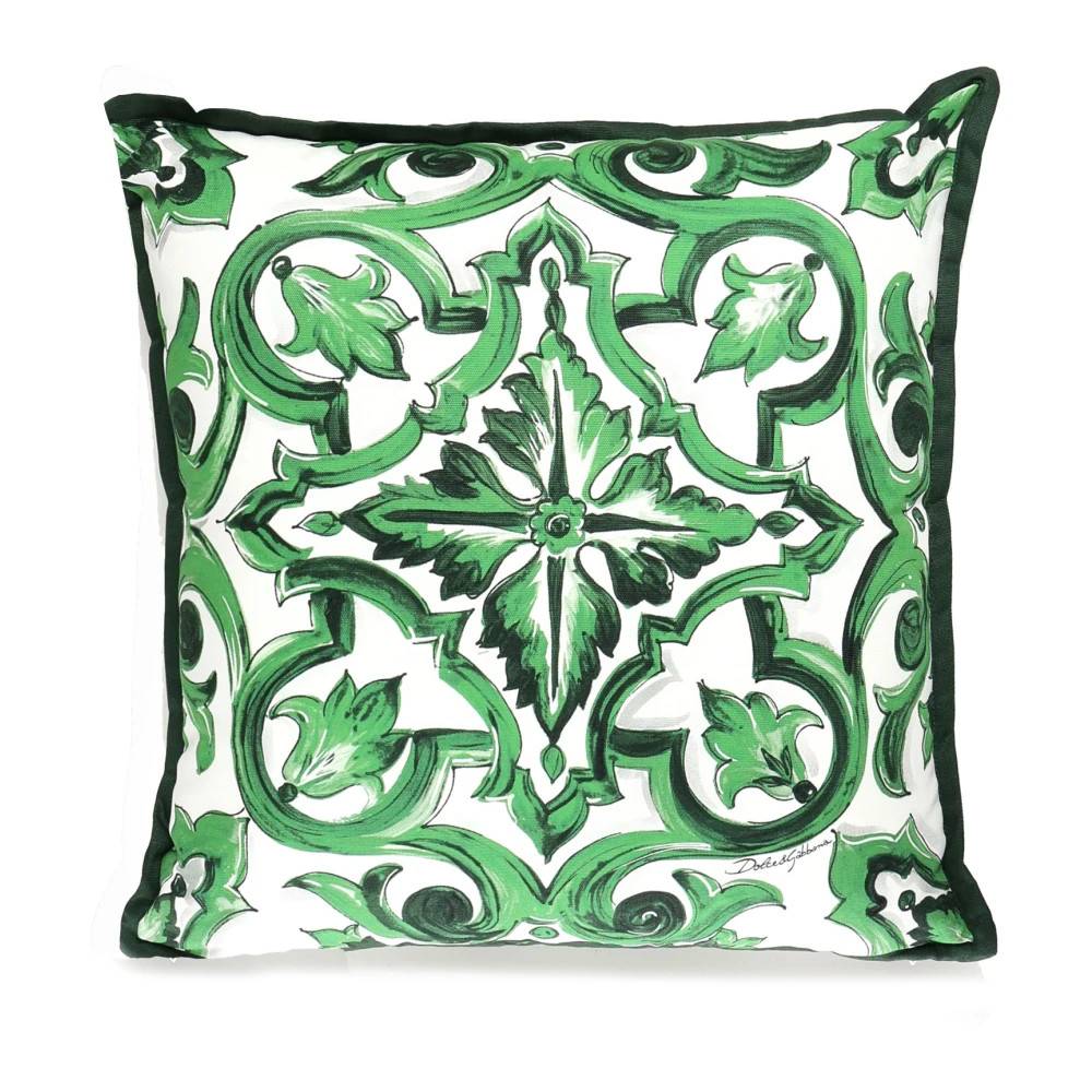 Dolce & Gabbana - Maiolica Grön Kudde med Dragkedja Home - unisex - ONE Size -