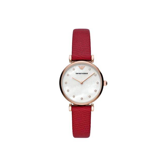 Emporio Armani Ferris Wheel Full Star Series Watch Quartz Movement Leather Strap White Dial Women watches AR11388 Regular Watch Box,Red Strap