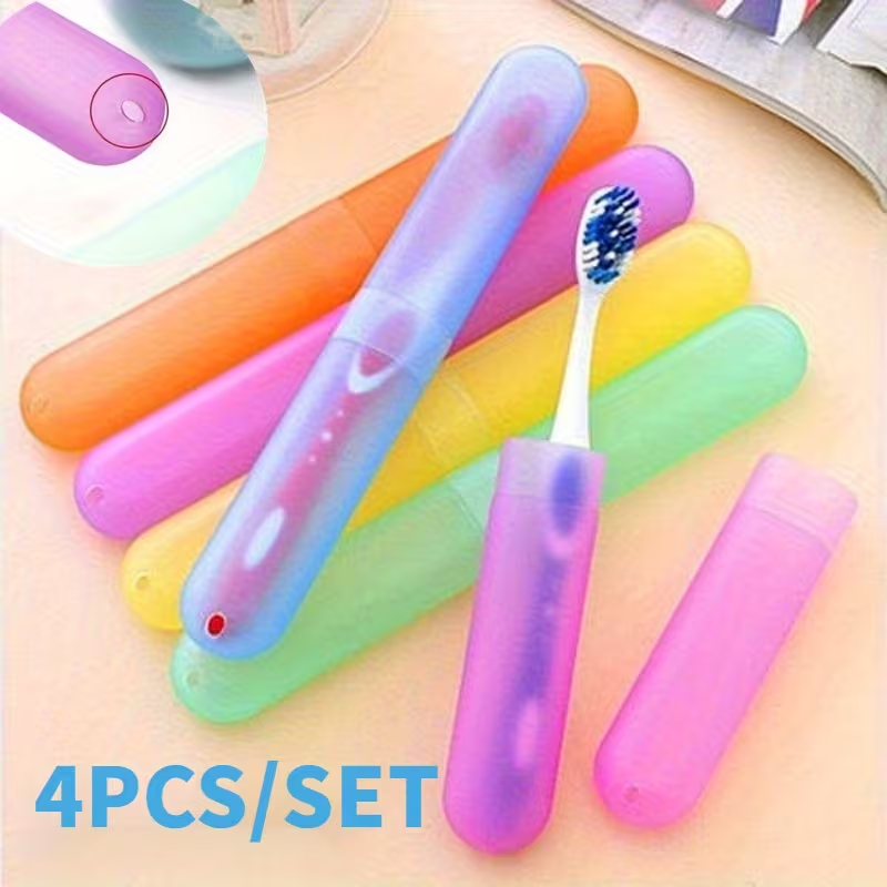 4-piece portable toothbrush storage box - Breathable ABS plastic travel toothbrush holder, portable toothbrush case
