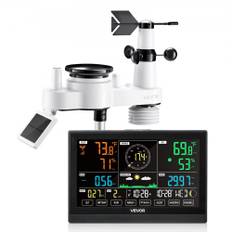 VEVOR 7-i-1 trådløs vejrstation, 7,5 tommer / 190,5 mm VA-display, soldrevet udendørssensor, regnmåler, indendørs/udendørs til vejrudsigt, temperatur, luftfugtighed, vindhastighed og -retning (ingen WiFi)