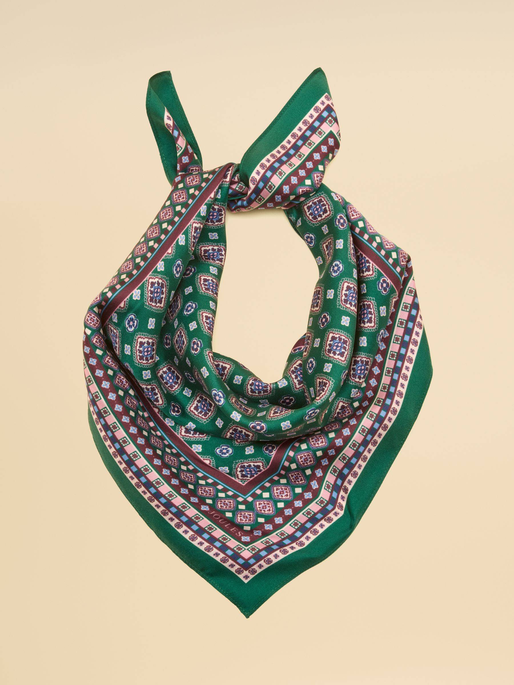 Joules Joules Elsie Green 100% Silk Square Scarf