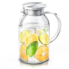 Arendo – 2,3 l glaskaraff med lock av rostfritt stål – karaff av glas – värmebeständig upp till +150 °C – 2 liter – vattenkaraff värmebeständig och köldbeständig