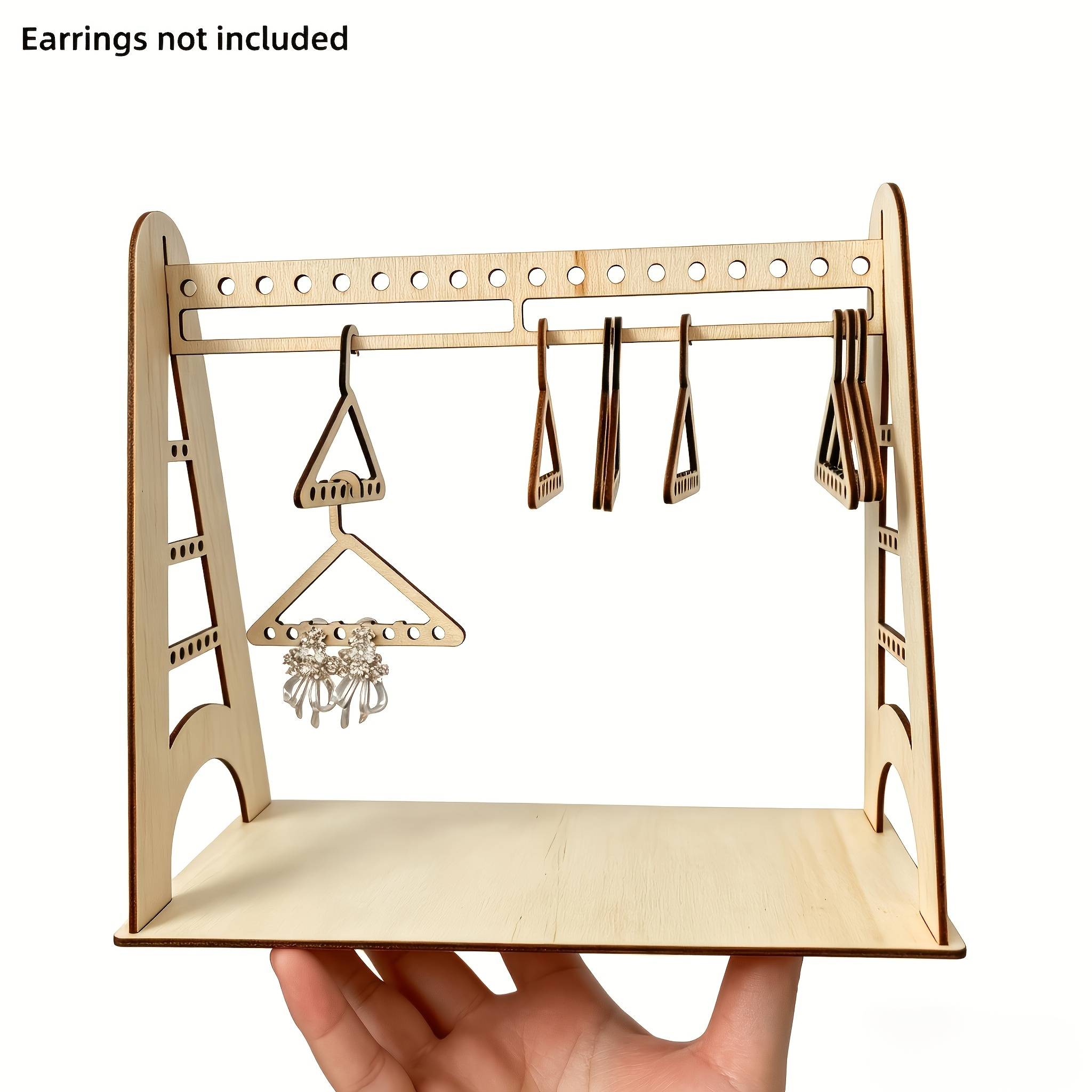 Wooden Earring Display Stand, Earring Organizer With 9 Mini Hangers, Wooden Earring Display Stand For Jewelry, Women's Stud Earring Storage Rack, For Retail And Personal Use, Hanging Jewelry Organizer