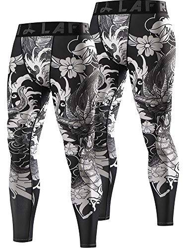 LAFROI Men's Quick Dry Cool Compression Fit Tights Leggings Waistbands-YSK08,Dragon x2 Size XL