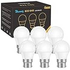 B22 LED-lampa, 5 W LED-lampa ersätter 40 W glödlampor, 500 Lm kallvit 6500 K 280° strålvinkel energisparlampa, G45 kolvform B22 bajonett lock ljus, flimrar inte, inte dimbar, 6-pack