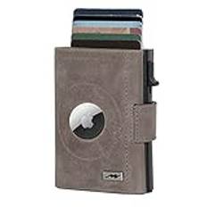 Marc Peter® Chicago läder push Air Slim Wallet – Airtag plånbok med myntfack – RFID-skydd liten miniportmonnä läder, GRÅ, MINI MÜNZFACH MIT AIRTAG FACH, Avslappnad
