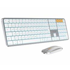 ProtoArc KM100-A Beleuchtet Tastatur Maus Set Kabellos für Mac, Bluetooth QWERTZ Funk Tastatur mit Maus, Wireless Flach Keyboard Multi-Gerät für MacBook Pro, MacBook Air, iMac, iPhone, iPad, Weiße