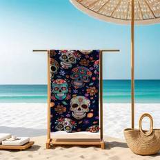 1 st strandhandduk med blommigt dödskallemönster, supermjuk stor strandfilt, mycket absorberande badhandduk, lämplig för resor, pool, dykning, surfing - Multifärgad (80*160,90*180,75*150,180*180,180*200,Mycket liten 35*75,150*180,160*160)