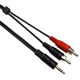 Svart 3,5 mm stereokontakt för hankontakt AUX-IN till 2 hankabel RCA-ljudkabel för anslutning av en bärbar dator, dator, smartphone till förstärkare, förstärkare, HI-FI-system | Guldpläterad (3m)