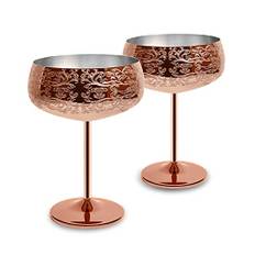 Sky FISH Martini cocktailglas, rostfritt stål koppelglas med 2 plektrum, vintage champagneglas set med 2, 400 ml (roséguld)
