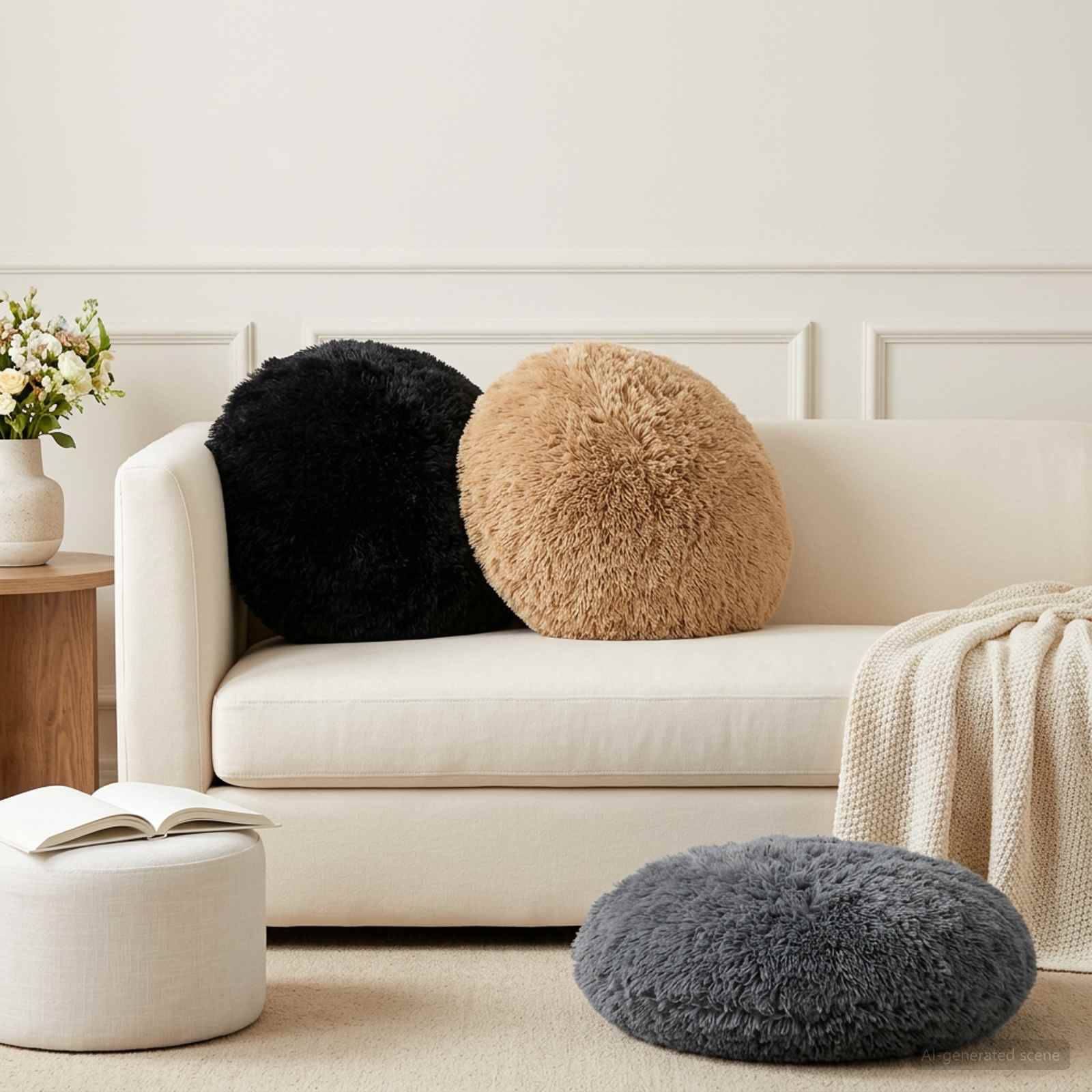 vidaXL Kuddöverdrag 6 pcs HEERLEN Svart Ø 60 cm PV Fleece
