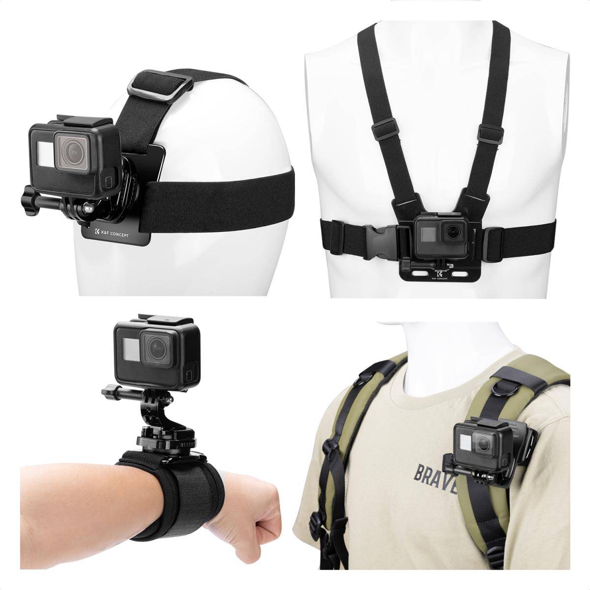 KENTFAITH Accessories Set for GoPro Hero 13/12/11/10/9/8/7/6/5/4/ DJI Osmo Action Series / Pocket 3/2 / Insta360 X4/X3, Chest Strap Harness+Backpack Clip+360° Rotating Head Strap Mount and Wrist Strap
