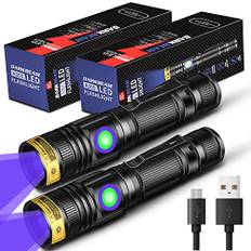 DARKBEAM UV 365nm Ficklampa Svartlampa Uppladdningsbar USB Wood's lampa Handhållen Ultraviolett Svart Ljus LED Bärbar, Detektor för husdjursurin, Härdning av harts, Uraniumglasdetektering, 2-pack