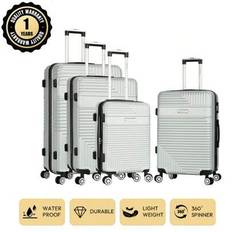 4-delat resebagageset i europeiskt märke, fransk design, Oxfordtyg och nylon, 20"+26"+28"+32" expanderbart, stor kapacitet, tysta hjul, säkerhetslås, - Silver