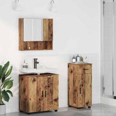 vidaXL Badeværelsesmøbel sæt med dør 3 pcs Gammelt træ 61 x 35 x 64 cm