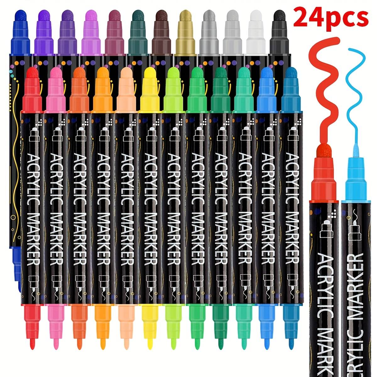 TEMU 60/48/36/24/12pcs Of Colored Double-headed Markers, Colored Pens, And Markers With A 5mm-1mm Tip. Suitable For Writing And Drawing On Glass, Wood, Canvas, Greeting Cards, And Items.