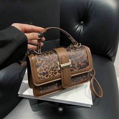 Retro Chic Leopard Print Small Square Handbag, Women's Fashionable Versatile Casual Commuter Shoulder Bag, Leopard Print Theme Print Bag, Leopard Prin - Multicolor
