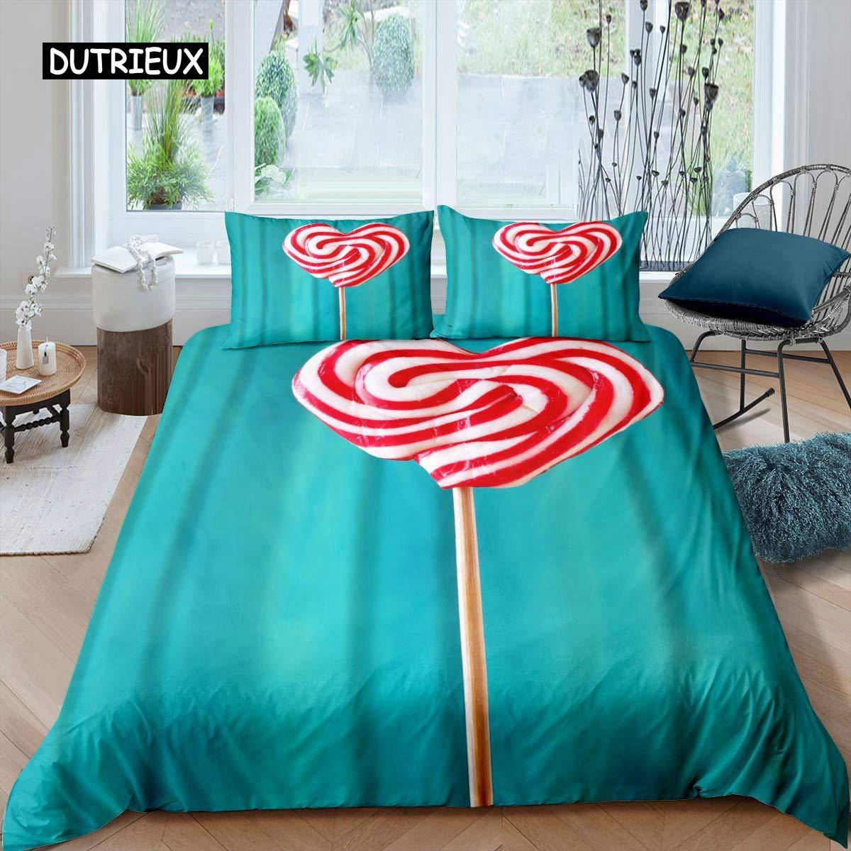 Lollipop Påslakanset Mat-tema Täcke Överdrag Blått Bubbla Sängkläder Set för Barn Barn Kvinnor Flickaktigt Drömskt Täcköverdrag EU SK(260x220cm)