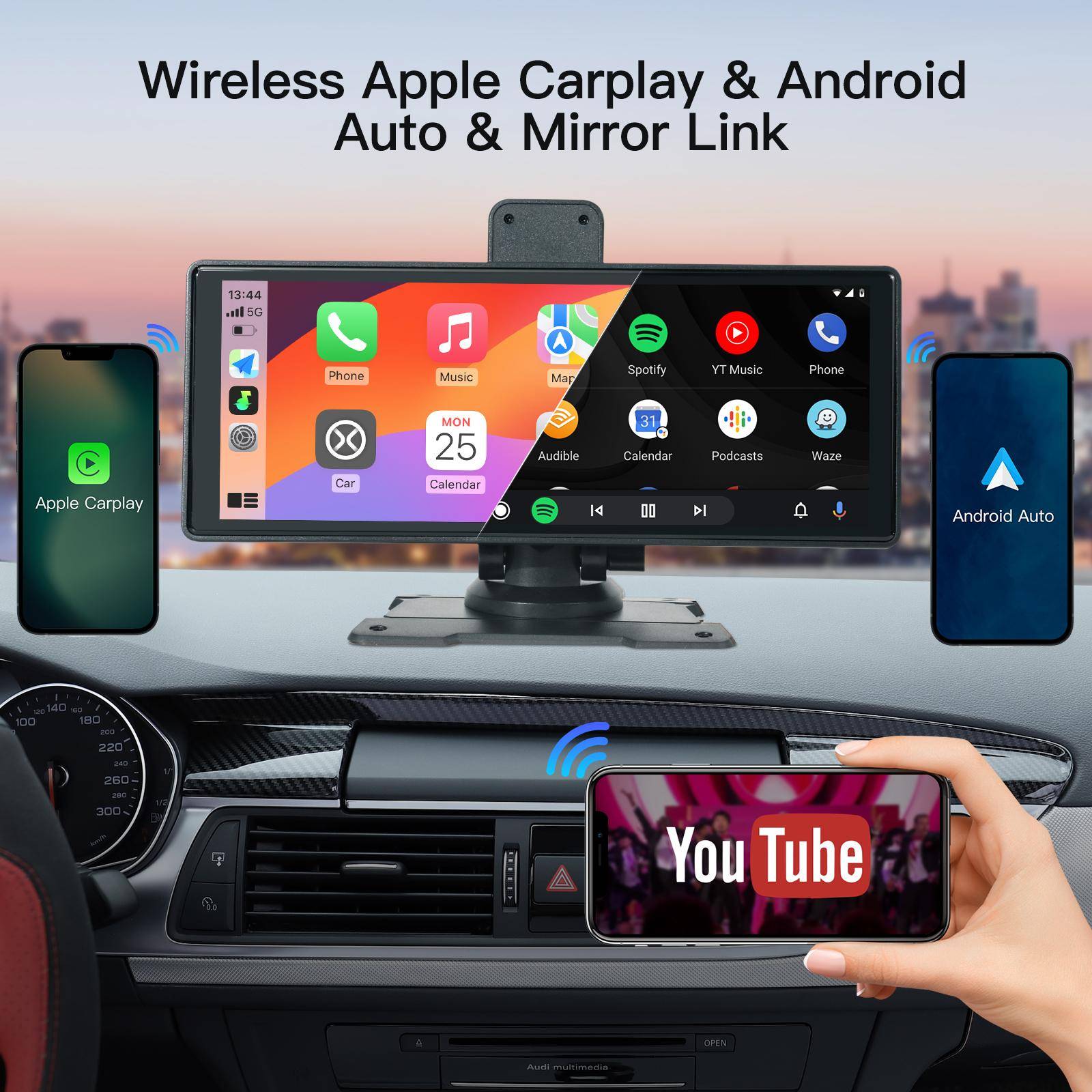 [carabc] 9,3 tums Carplay-skärm för bilstereo Full HD-pekskärm med Carplay och Android Auto svart