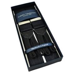 Albert Thurston Trouser Braces - Black Moire with Black Leather and Braid Ends