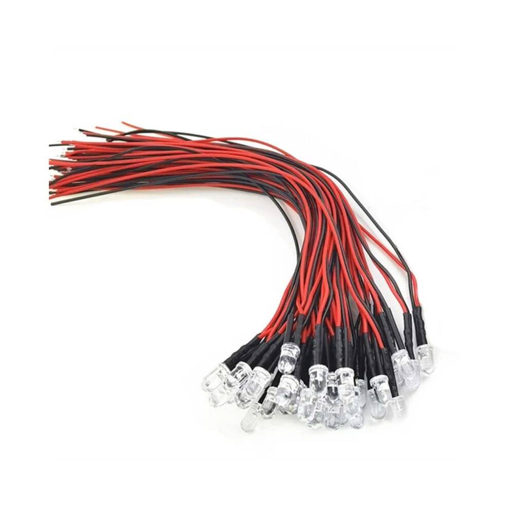 100pcs Lot 20cm Pre Wired 5mm LED Light Lamp Bulb Prewired Emitting Diodes for DIY Home Decoration DC3.7V-12V E