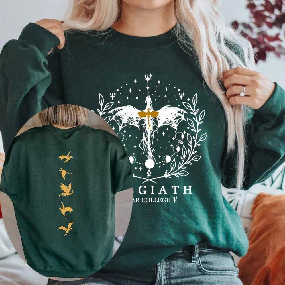 Fourth Wing dubbelsidig tröja Basgiath War College Sweatshirt Dam Luvtröjor Vintage långärmad tröja Bokaktig presenttopp cm khaki