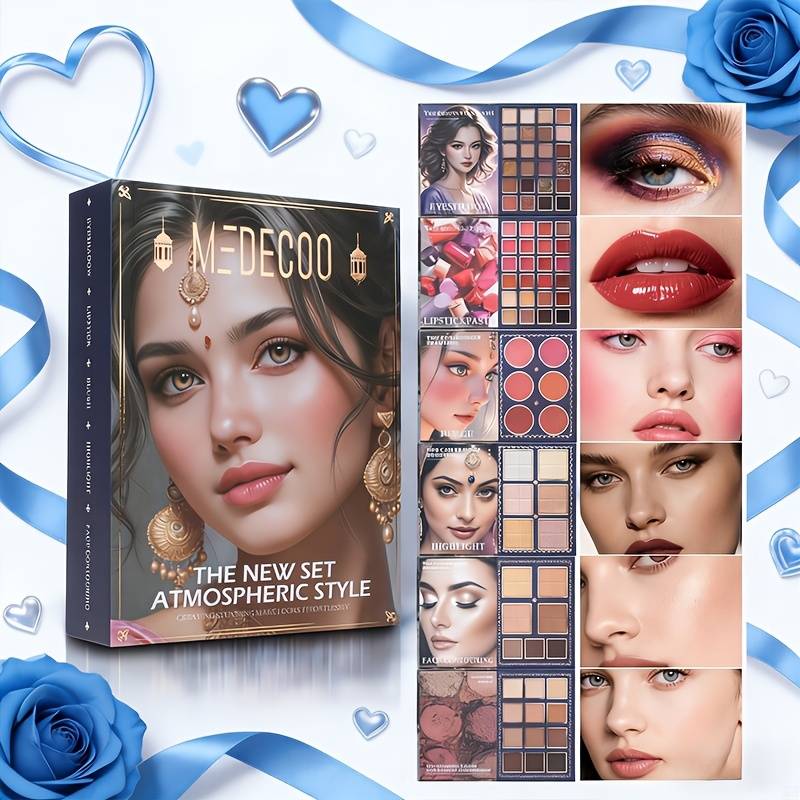 TEMU 79 Colors Book-style Folding Makeup Palette, Eyeshadow, Lip Gloss, Contour, Blush, Concealer Makeup Palette, Very Convenient, Suitable For Anniversary And Valentine's Day Holiday Gifts