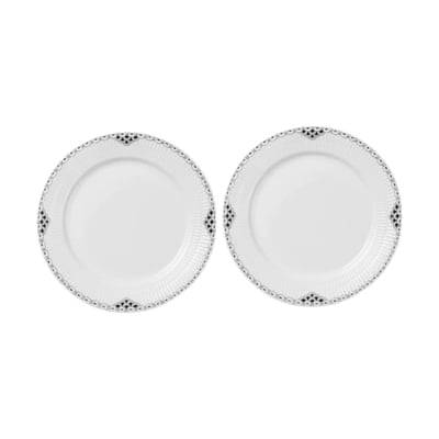 Royal Copenhagen Sort Riflet Blonde Middagstallerken - 2 stk. - Ø 27 cm - Porcelæn - Sort/hvid