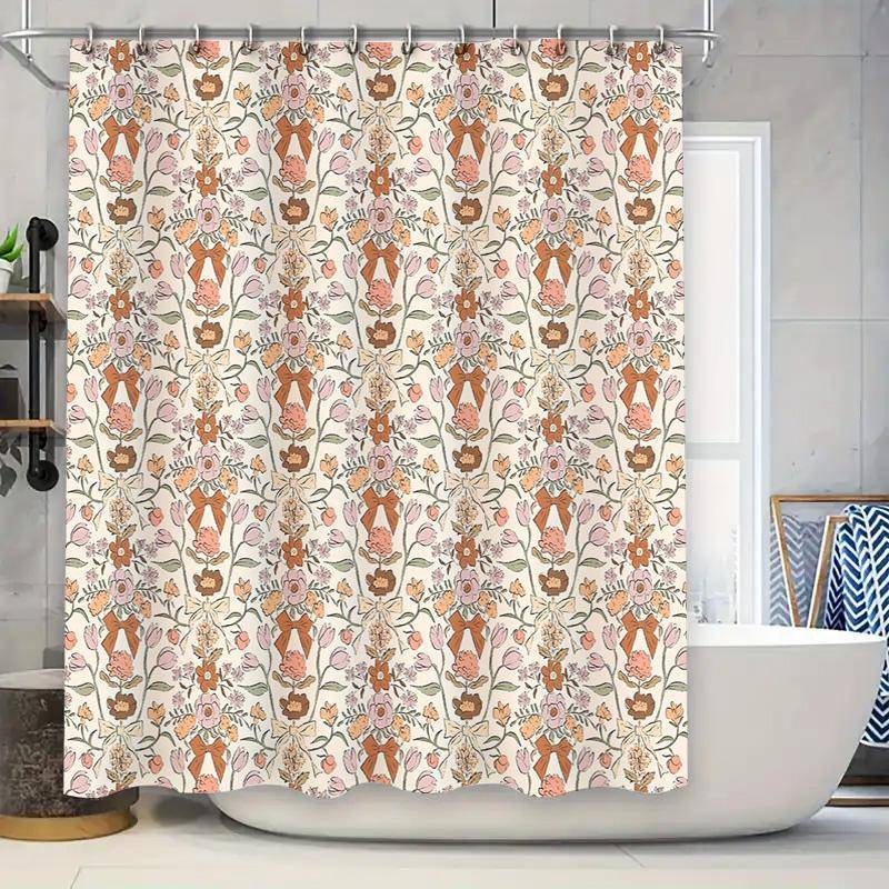 Blommigt Duschdraperi Botaniskt Mönster Vintage Natur Badrumsinredning Vattentät Tygliners Set Tvättbar Modern Bondgårdsstil