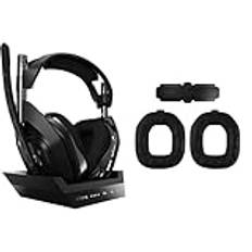 ASTRO Gaming A50 trådlöst headset + laddningsstation för spel, 4:e generation, Dolby, balanserar spelljud och röst - Svart & ASTRO Gaming A50 Trådlöst Mod Kit Gen 4 för brusisolering - svart